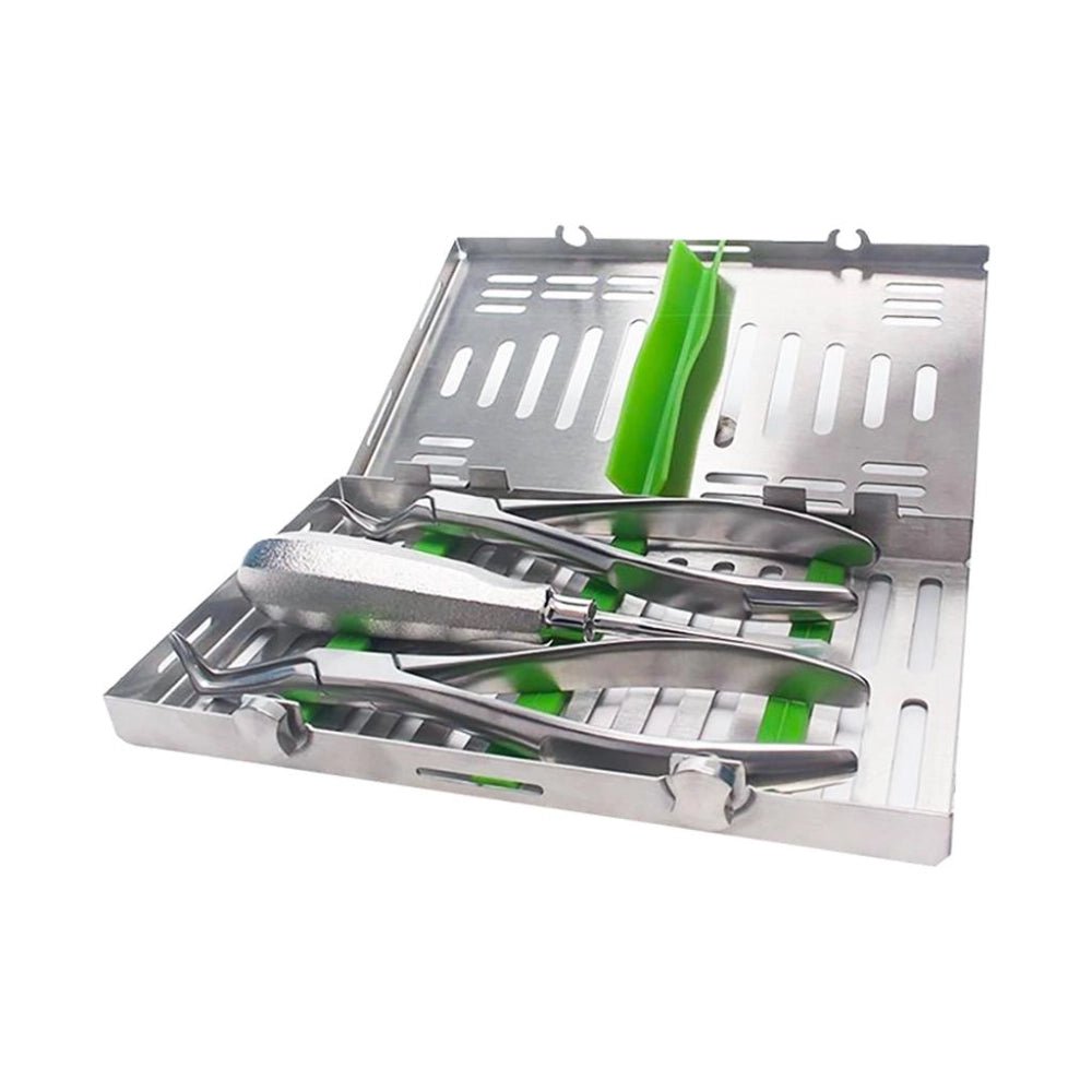Dental Root Tip Extraction Set with Forceps, Elevator & Sterilization Cassette - eedasdent